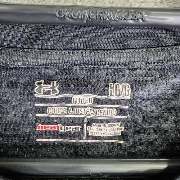 Mens Black Under Armour Fitted HeatGear Shirt Crew Neck Short Sleeve Size L - Picture 3 of 8